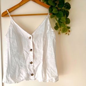 H&M white linen button up tank